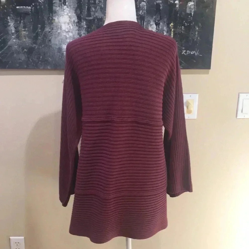 Modern Soul Lagenlook Burgundy Button Front Cotton Blend Cardigan Sweater-Size L - Picture 3 of 13